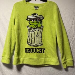 Sesame Street Oscar the Grouch Fleece Pajama Top Lime Green Womens Medium 8-10